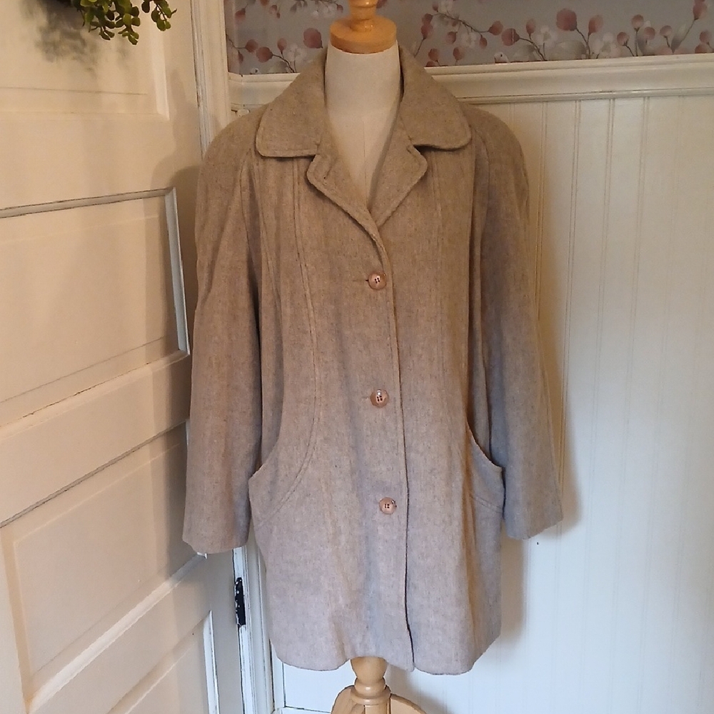 Vintage 80s Herman Kay Wool Blend Beige Women's Pea Coat